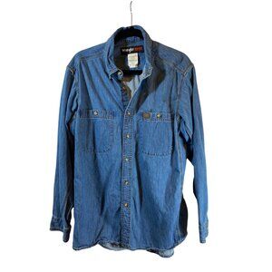 Wrangler Riggs Workwear Mens Denim Button-Front Shirt L 100% Cotton Long Sleeve